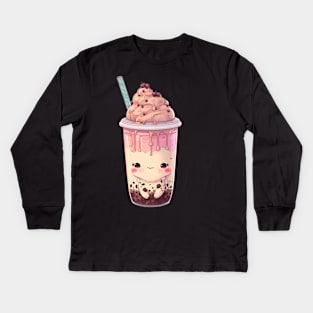 Valentine's day Bubble tea Couples boyfriend and girlfriend husband and wife lovers gift idea Kids Long Sleeve T-Shirt